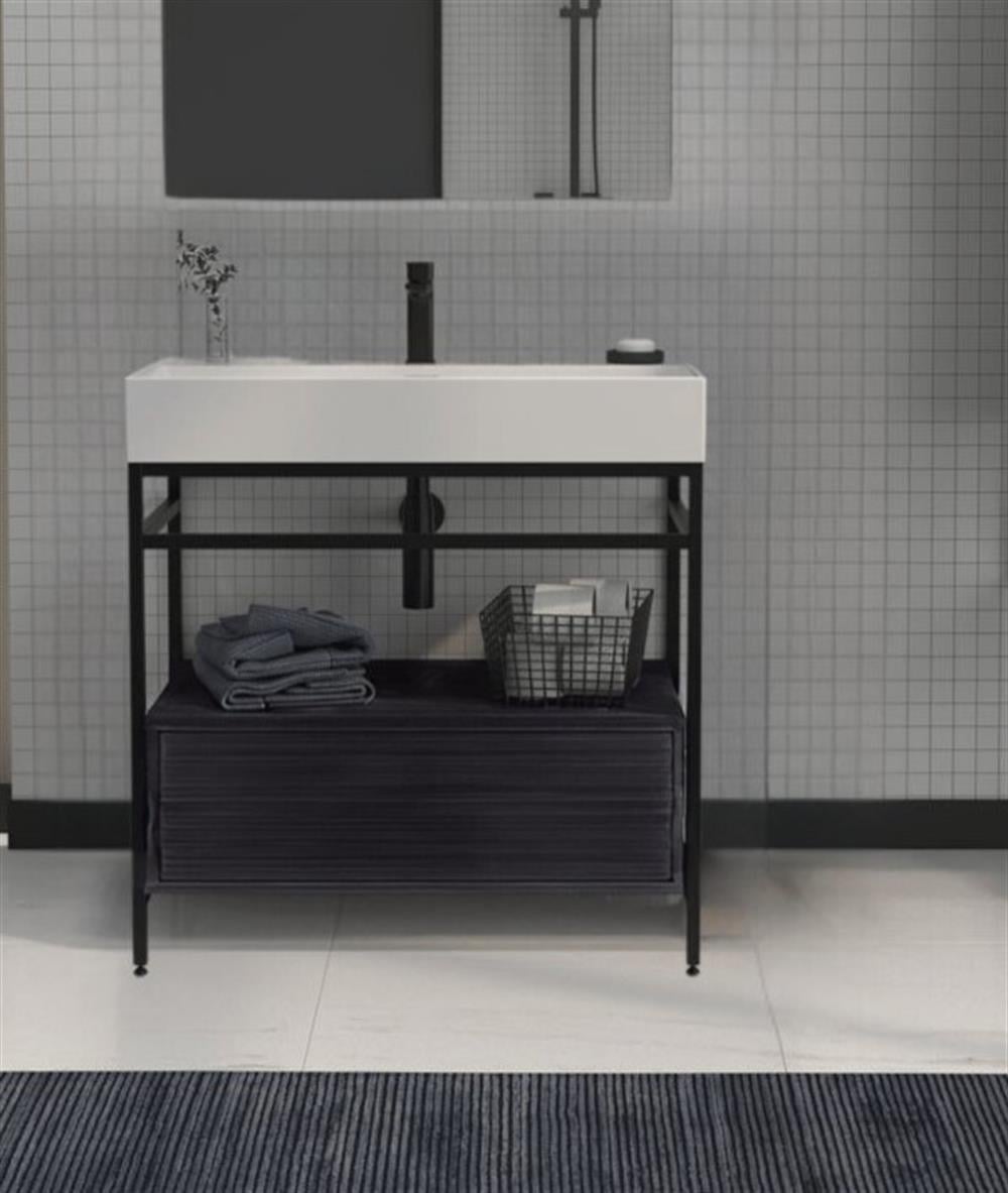 Orka Vegas 60 cm Antrasit Banyo Dolabı Alt Modül ve Lavabo