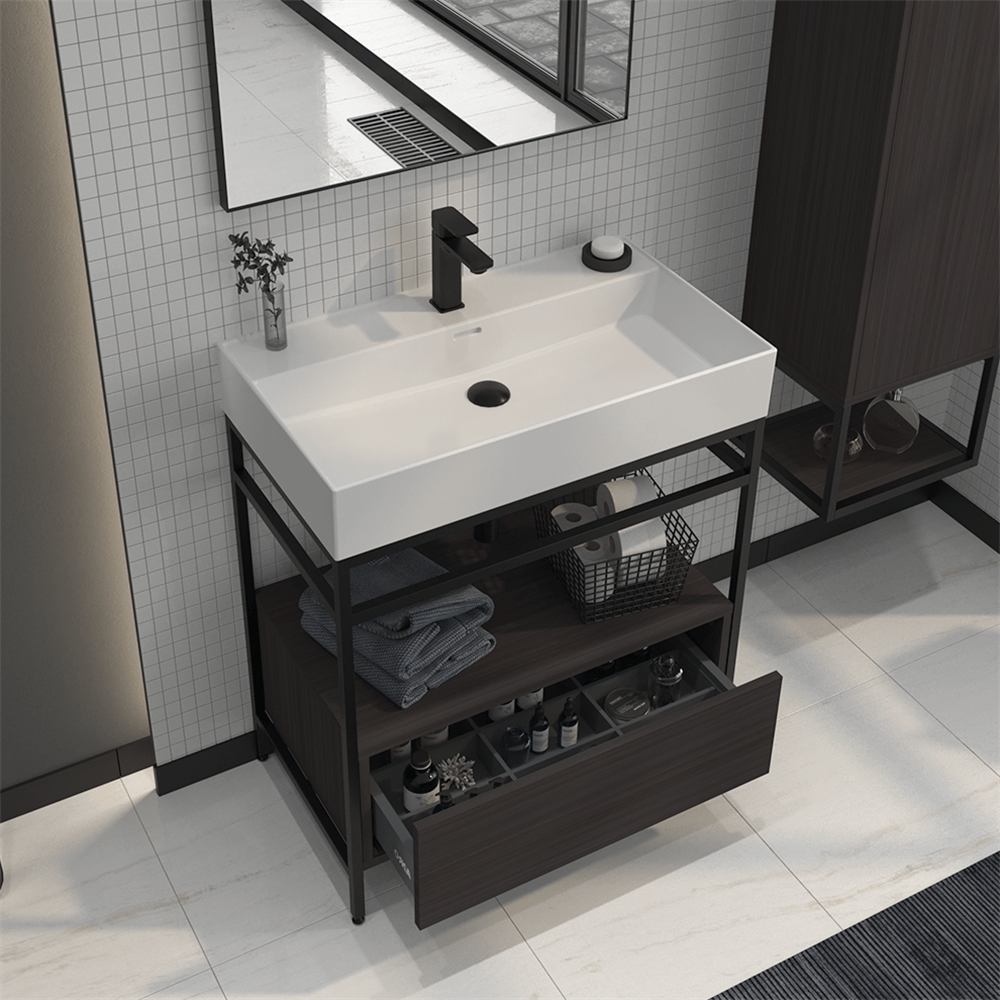 Orka Vegas 80 cm Antrasit Banyo Dolabı Alt Modül ve Lavabo