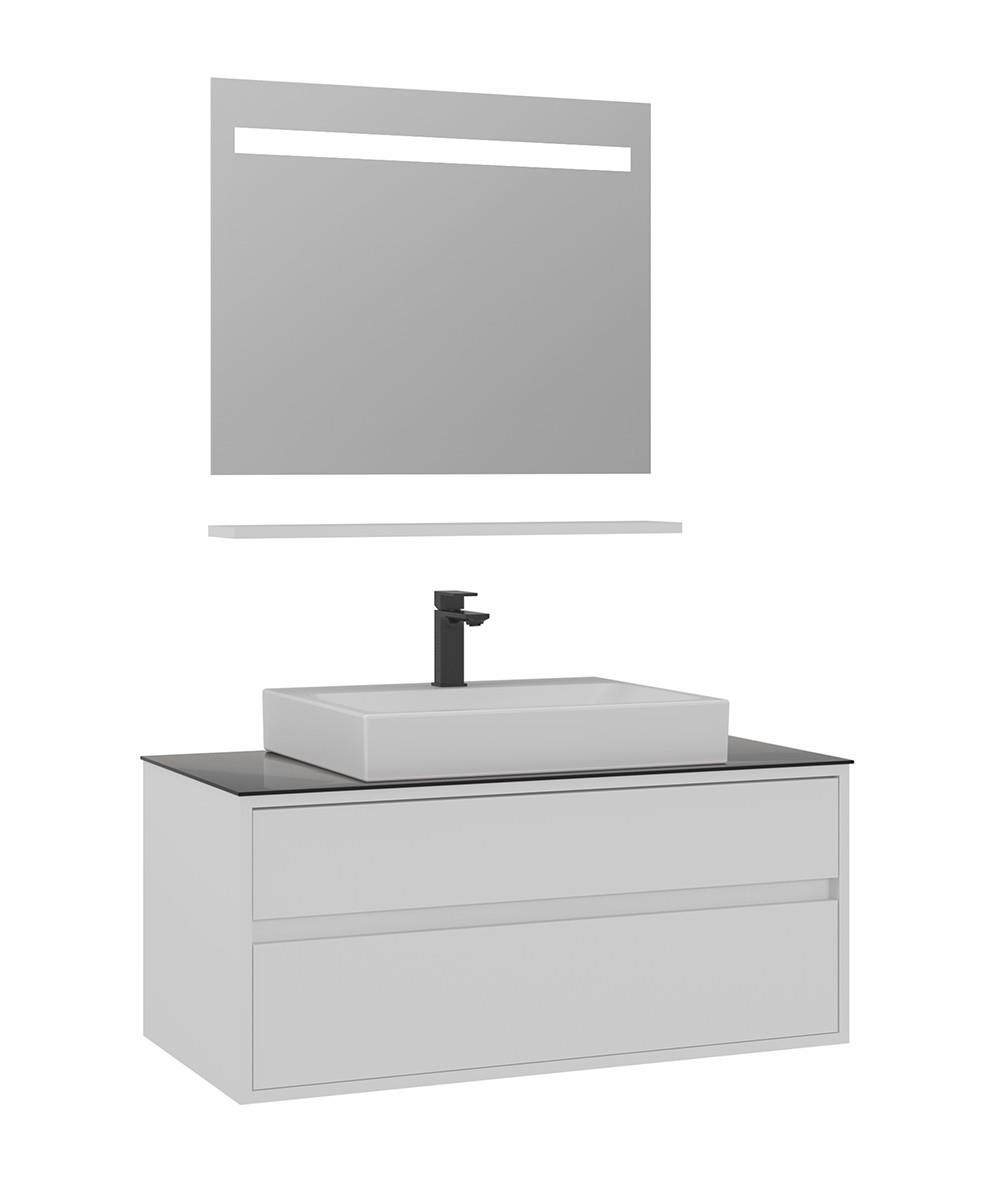 Orka Verona 100 cm, Beyaz, Banyo Dolabı Takımı (Ledli Ayna)