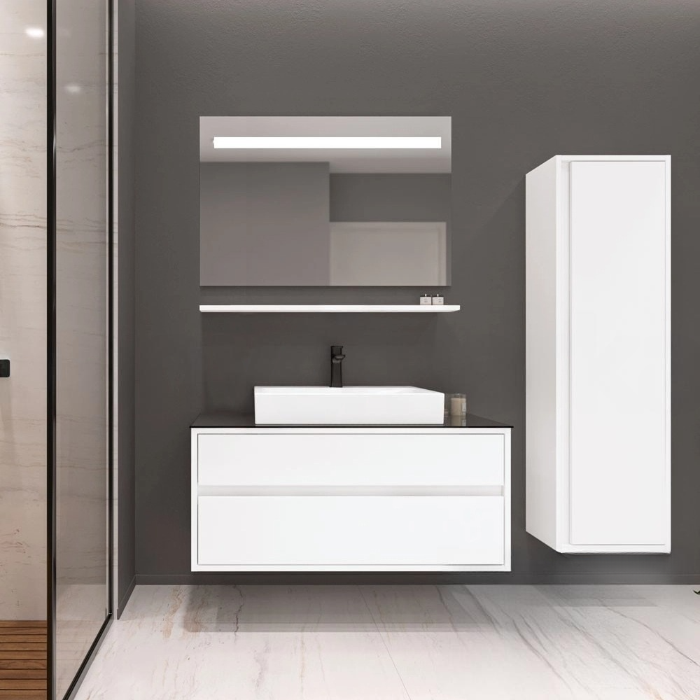Orka Verona 100 cm, Beyaz, Banyo Dolabı Takımı (Ledli Ayna)