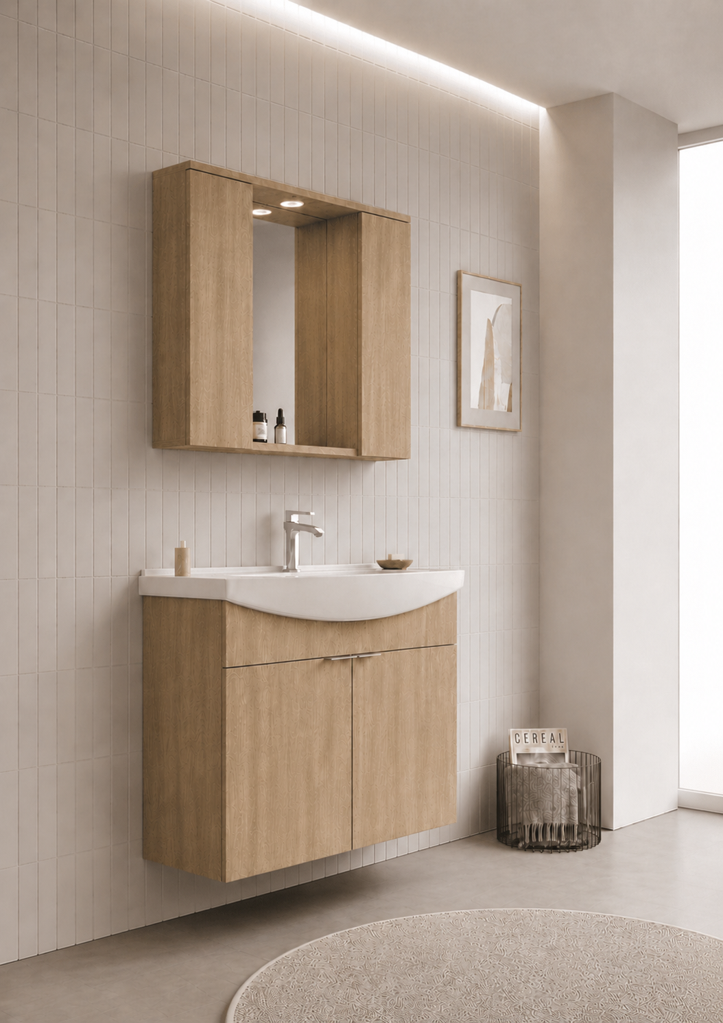 Orka Purus 100 cm ,Budva, Banyo Dolabı Takımı (Asma,Spotlu Ayna), 5007994