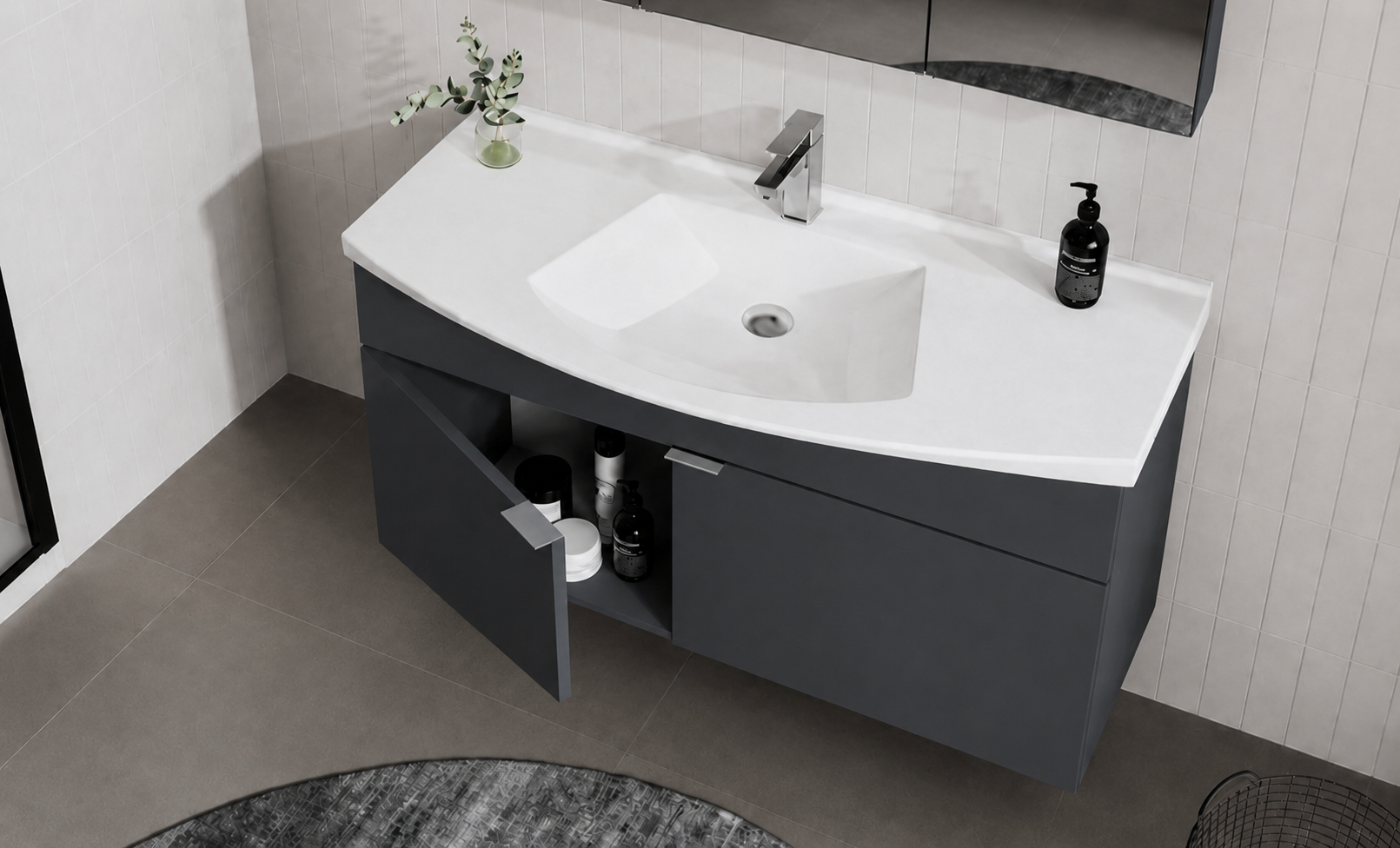 Orka Purus 100 cm ,Mat Antrasit, Banyo Dolabı Takımı (Asma,Spotlu Ayna), 5007985