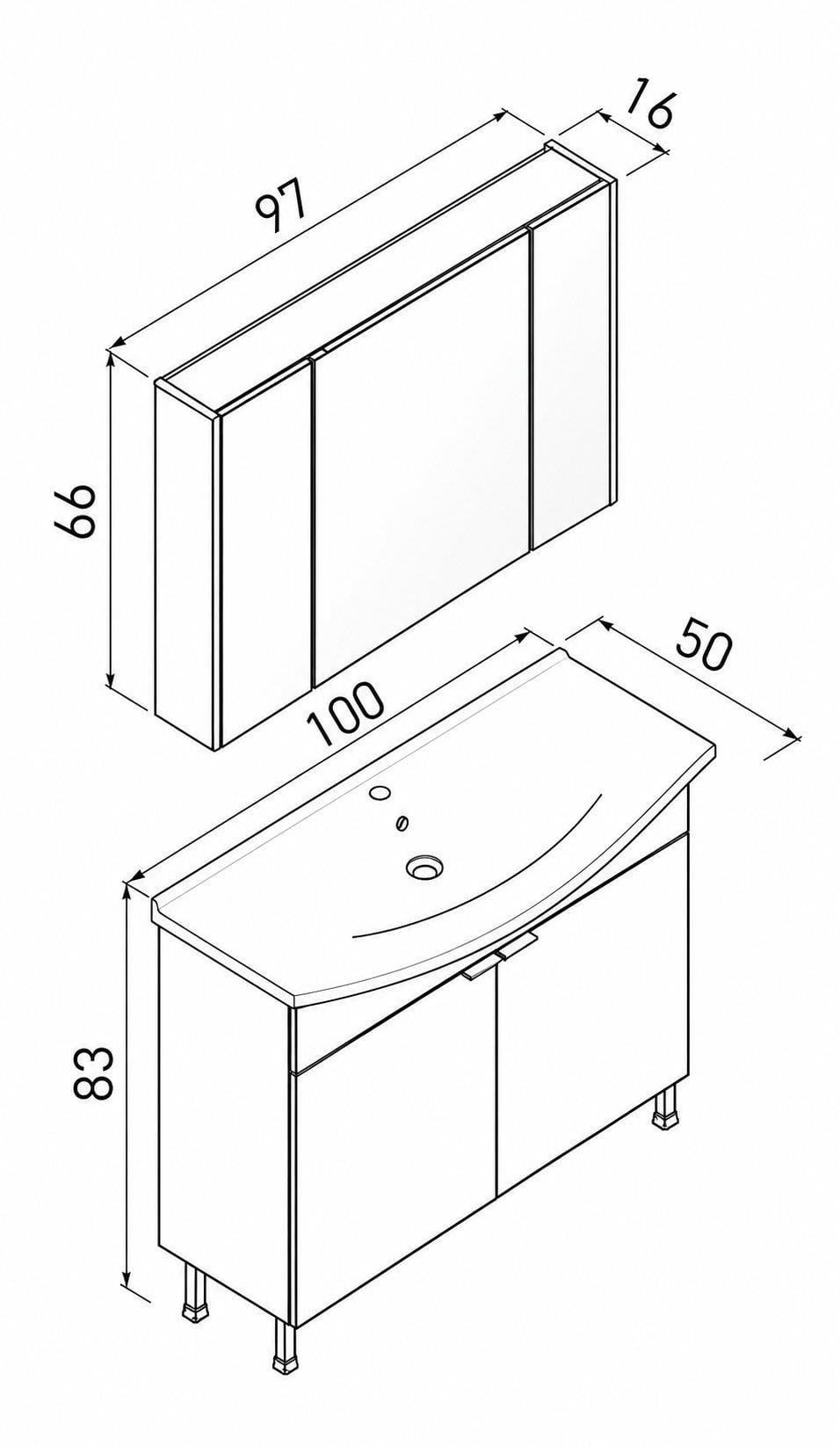 Orka Purus 100 cm ,Mat Antrasit, Banyo Dolabı Takımı (Ayaklı,Dolaplı Ayna), 5008487
