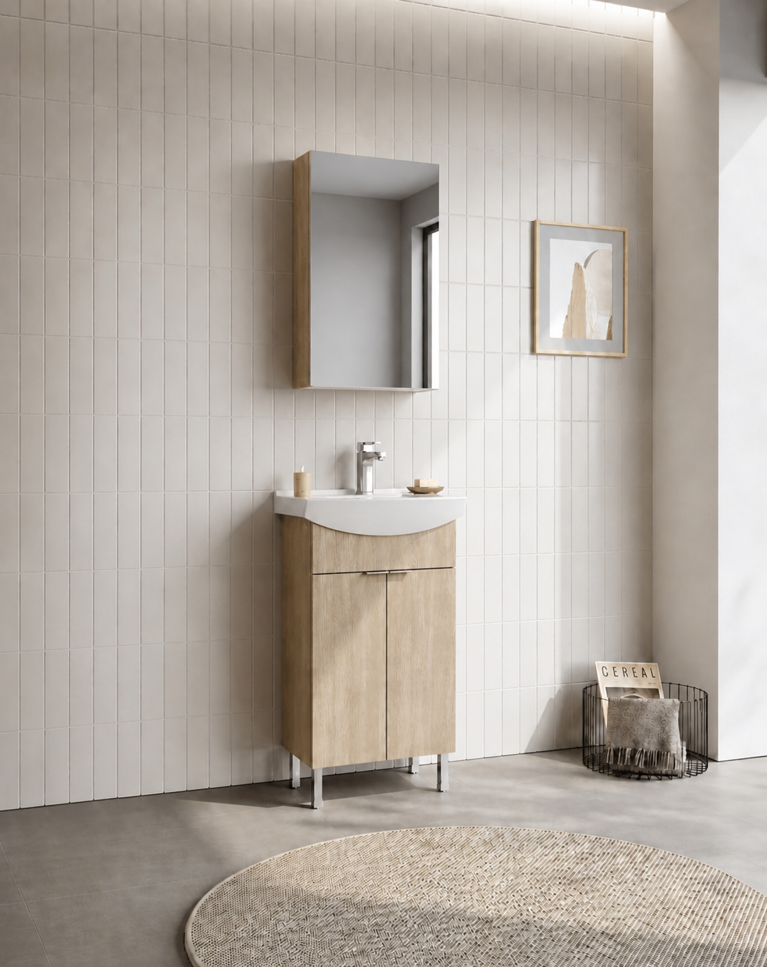 Orka Purus 55 cm ,Budva, Banyo Dolabı Takımı (Ayaklı,Dolaplı Ayna), 5008477