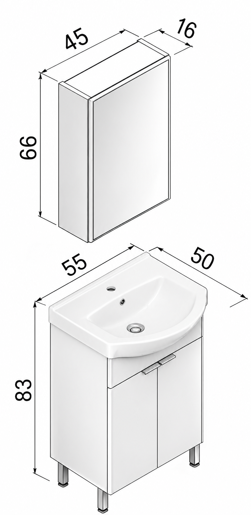 Orka Purus 55 cm ,Budva, Banyo Dolabı Takımı (Ayaklı,Dolaplı Ayna), 5008477