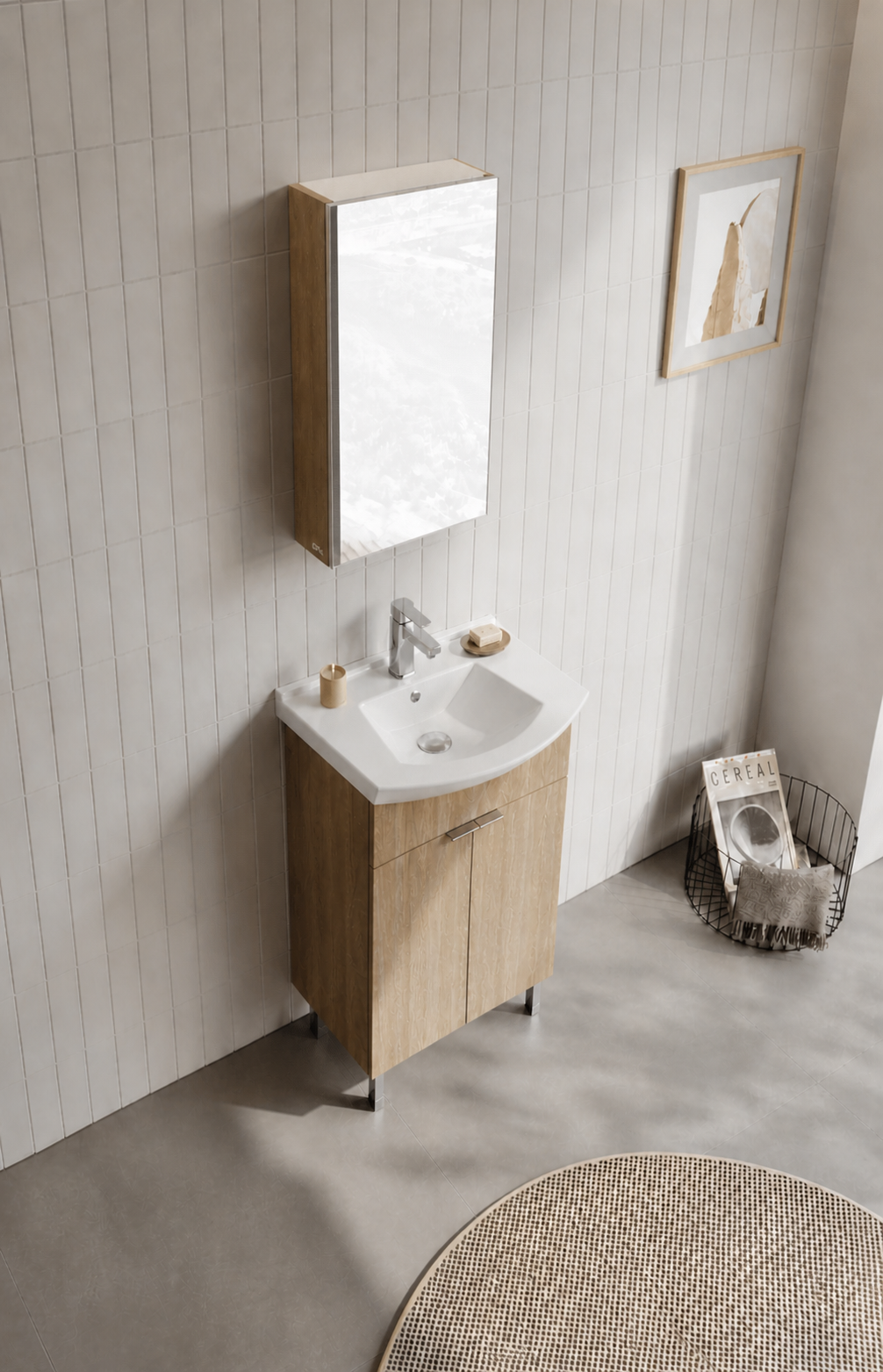 Orka Purus 55 cm ,Budva, Banyo Dolabı Takımı (Ayaklı,Dolaplı Ayna), 5008477