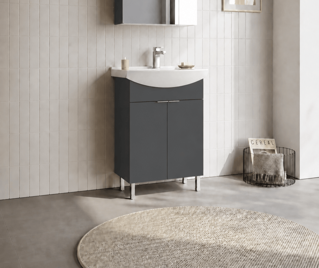 Orka Purus 65 cm, Mat Antrasit, Banyo Dolabı Alt Modül Ve Lavabo, (Ayaklı), 5008448