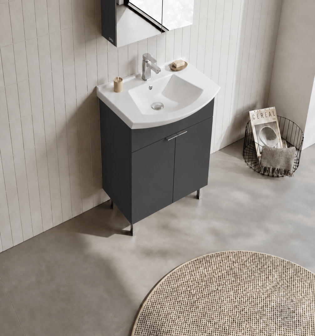 Orka Purus 65 cm, Mat Antrasit, Banyo Dolabı Alt Modül Ve Lavabo, (Ayaklı), 5008448