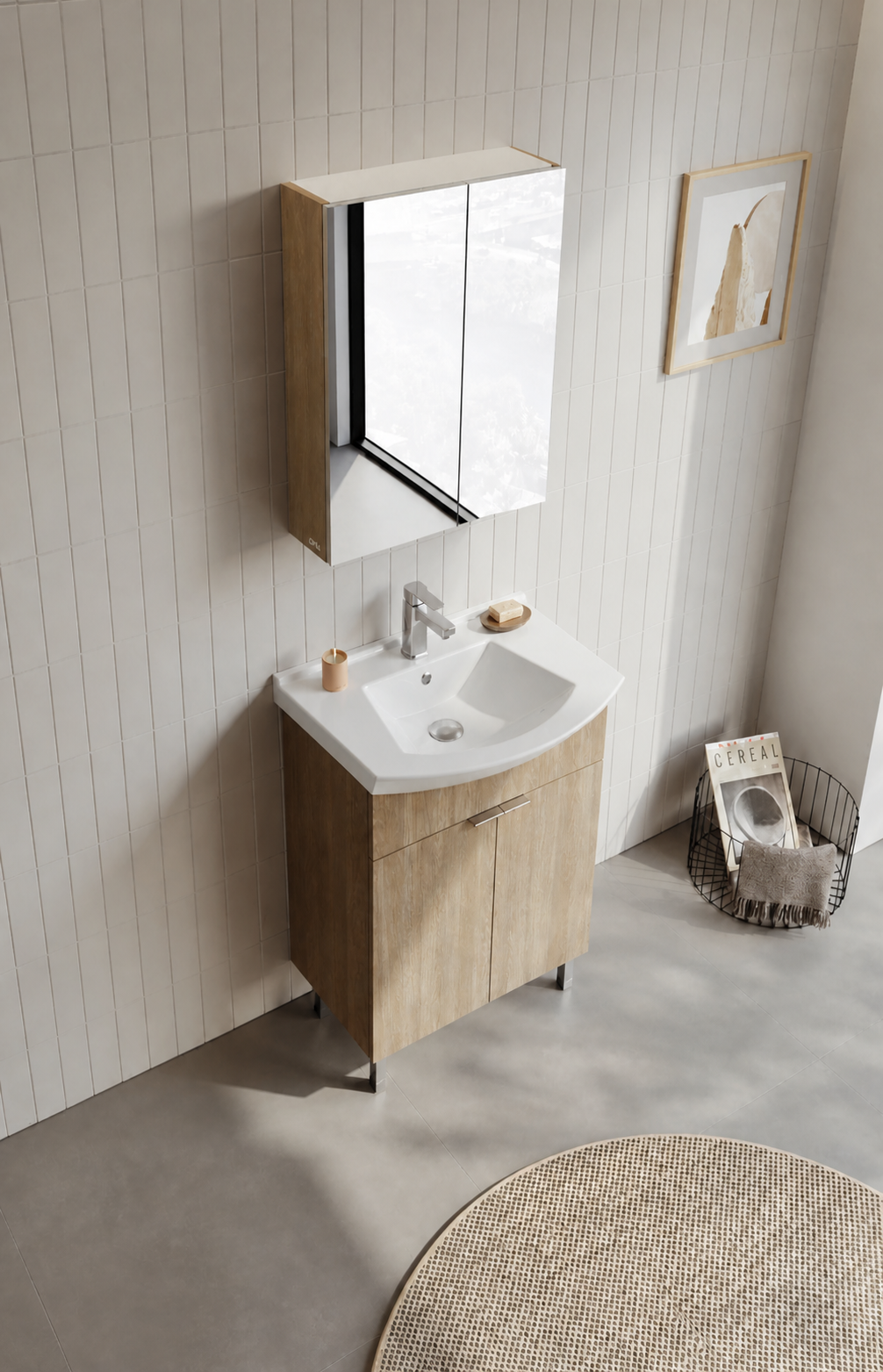 Orka Purus 65 cm ,Budva, Banyo Dolabı Takımı (Ayaklı,Dolaplı Ayna), 5008480