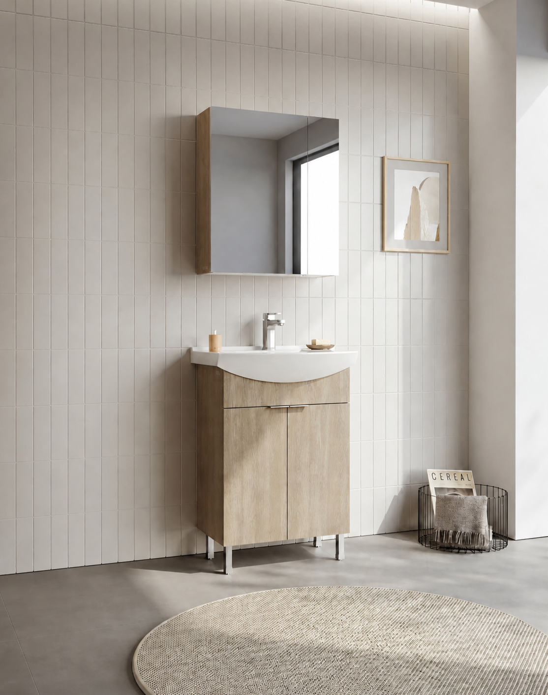 Orka Purus 65 cm ,Budva, Banyo Dolabı Takımı (Ayaklı,Dolaplı Ayna), 5008480