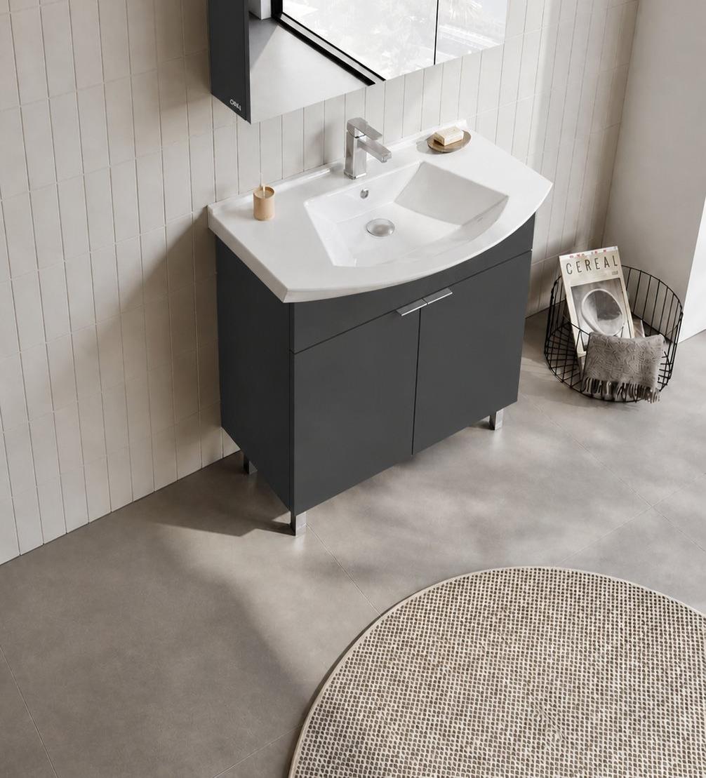 Orka Purus 80 cm, Mat Antrasit, Banyo Dolabı Alt Modül Ve Lavabo, (Ayaklı), 5008450