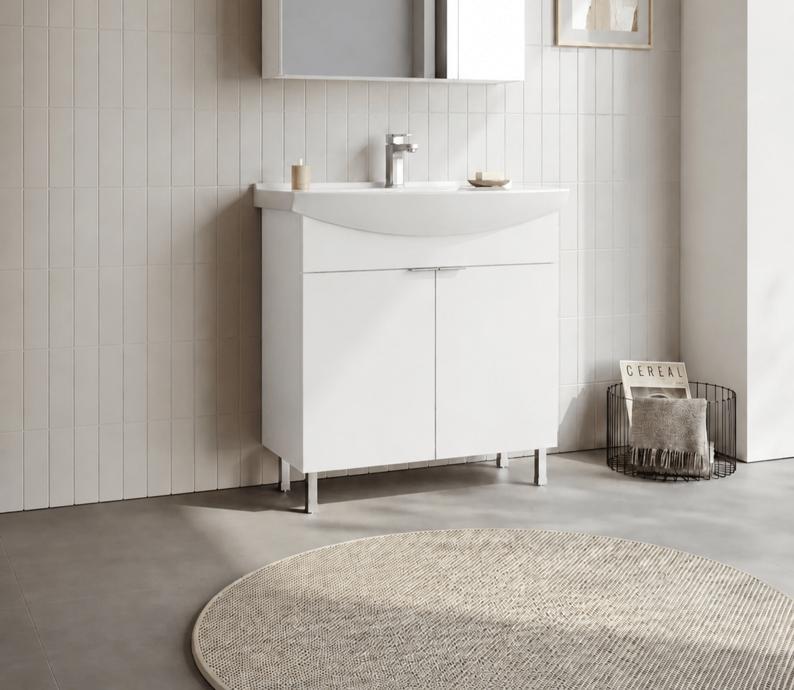 Orka Purus 80 cm, Parlak Beyaz, Banyo Dolabı Alt Modül Ve Lavabo, (Ayaklı), 5007961