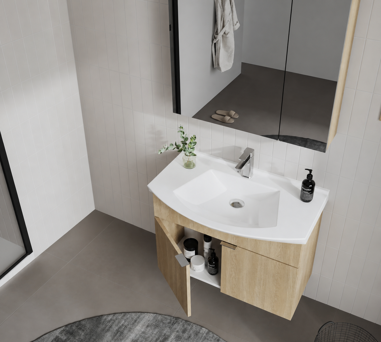 Orka Purus 80 cm ,Budva, Banyo Dolabı Takımı (Dolaplı Ayna), 5008342