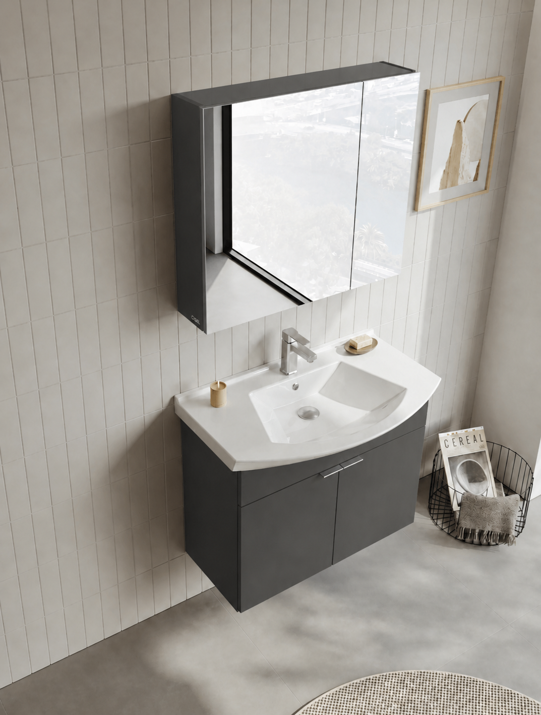 Orka Purus 80 cm ,Mat Antrasit, Banyo Dolabı Takımı (Dolaplı Ayna), 5008343