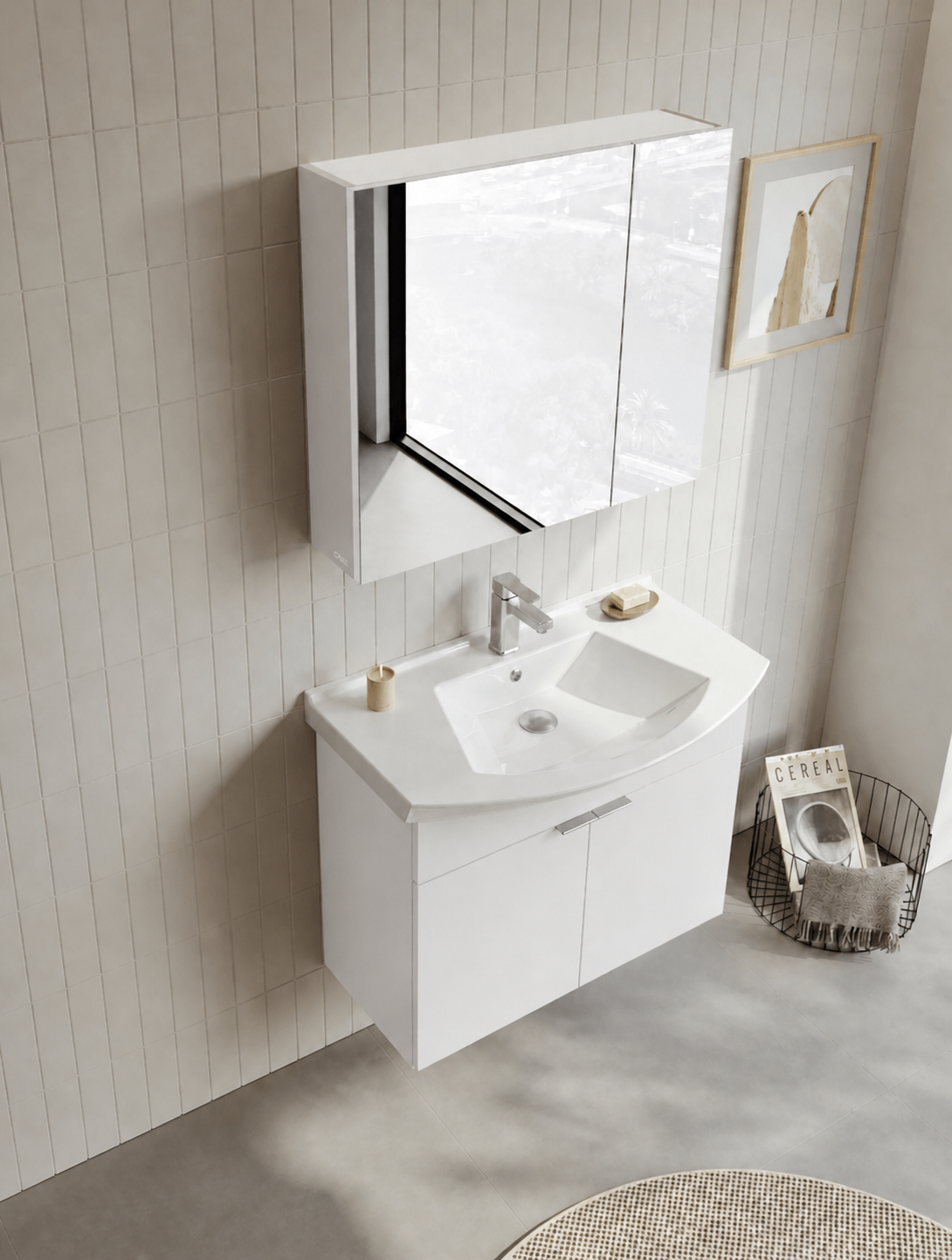 Orka Purus 80 cm ,Parlak Beyaz, Banyo Dolabı Takımı (Dolaplı Ayna), 5008344