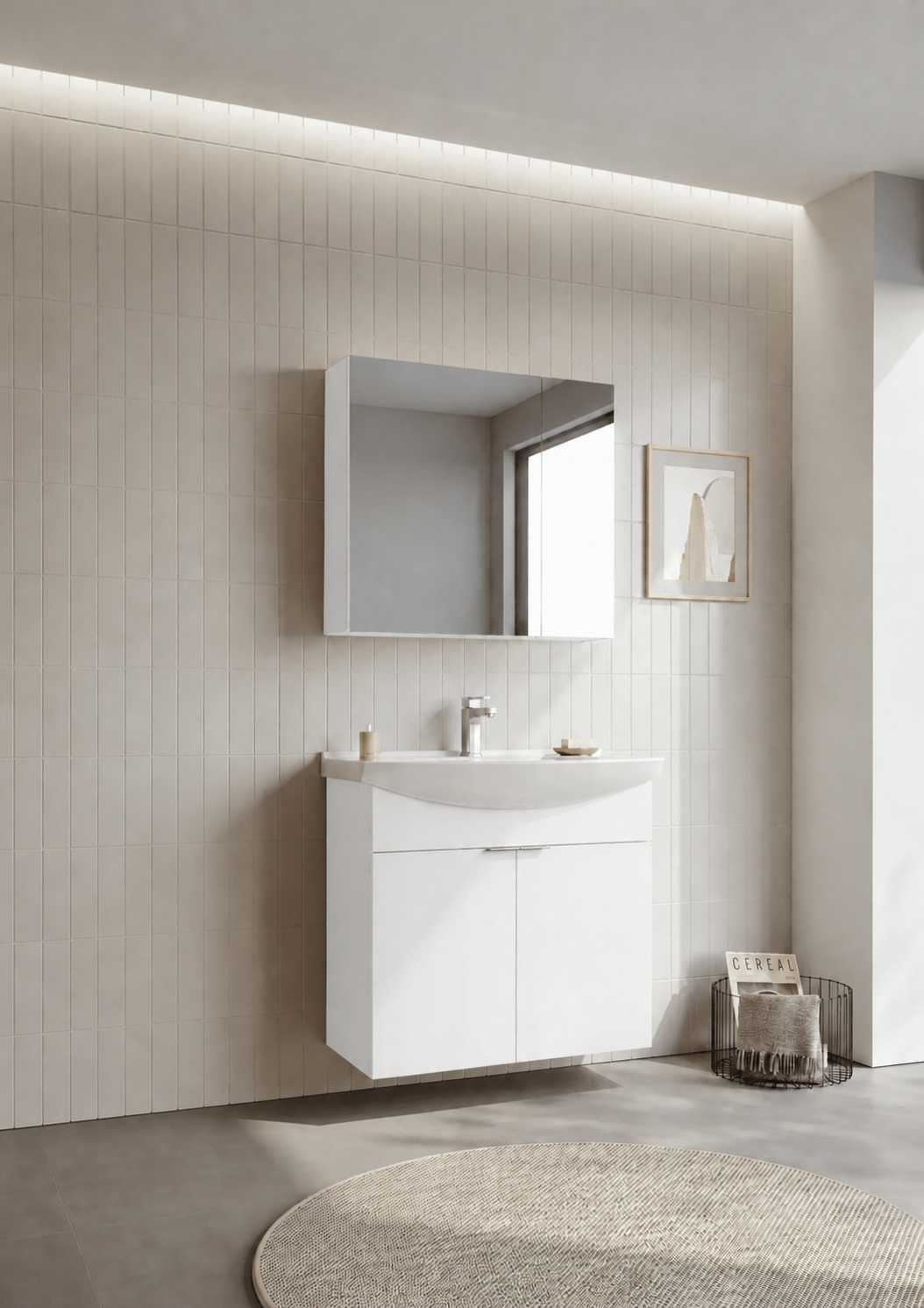 Orka Purus 80 cm ,Parlak Beyaz, Banyo Dolabı Takımı (Dolaplı Ayna), 5008344