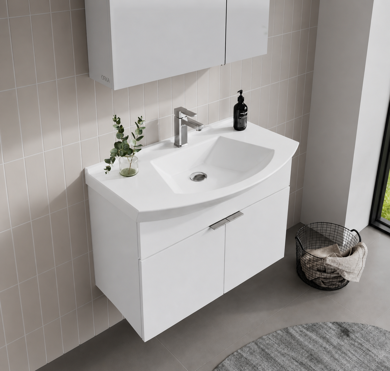 Orka Purus 80 cm ,Parlak Beyaz, Banyo Dolabı Takımı (Dolaplı Ayna), 5008344
