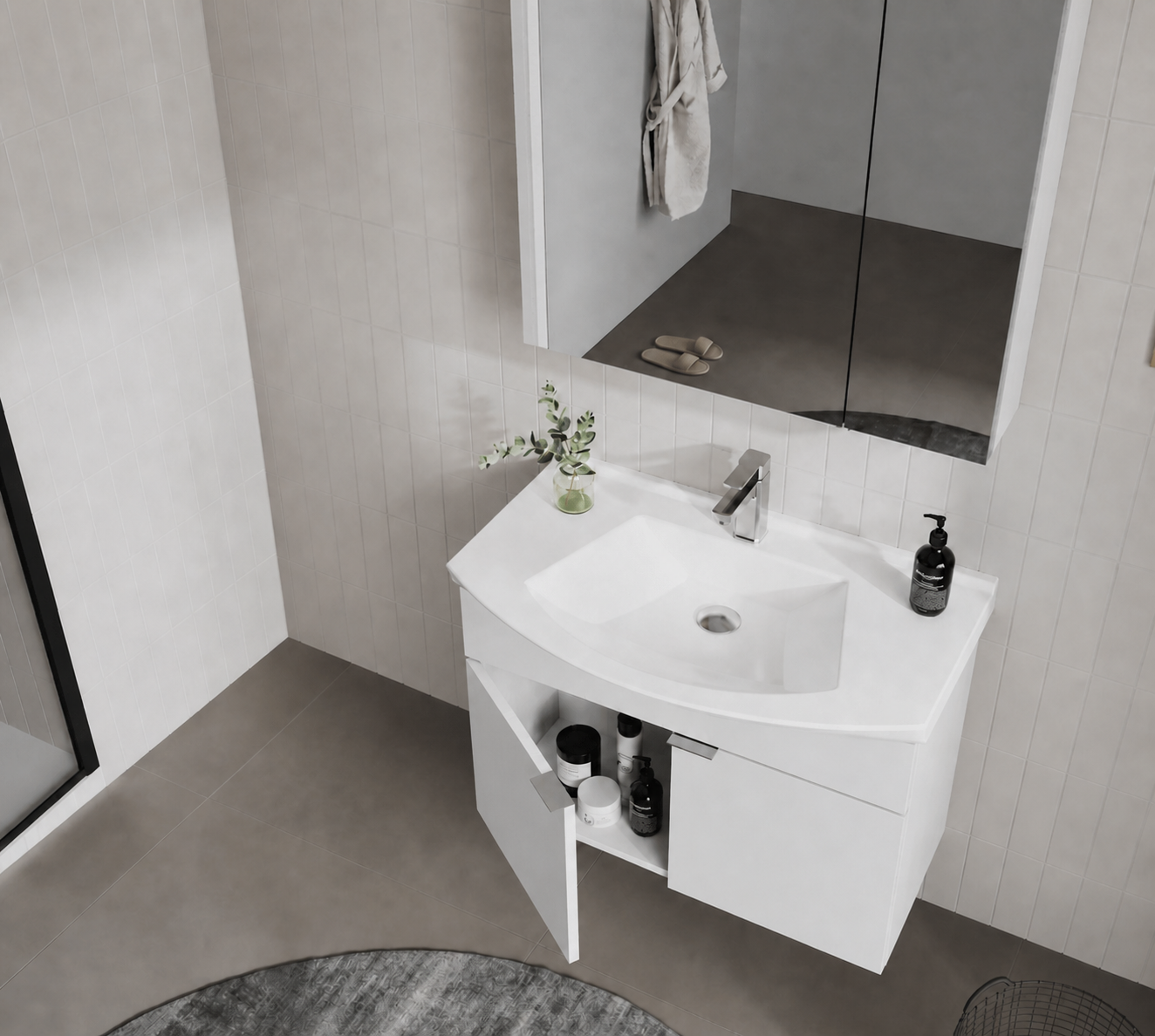 Orka Purus 80 cm ,Parlak Beyaz, Banyo Dolabı Takımı (Dolaplı Ayna), 5008344