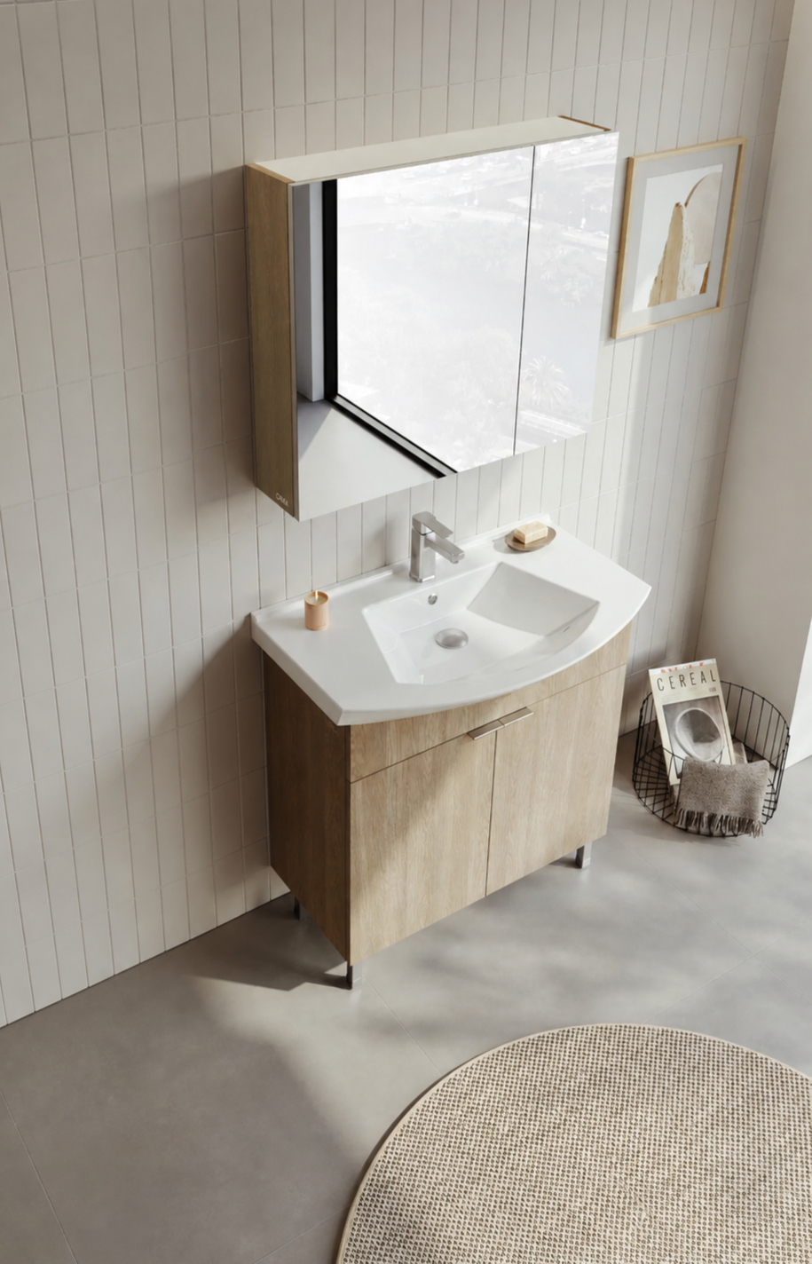 Orka Purus 80 cm ,Budva, Banyo Dolabı Takımı (Ayaklı,Dolaplı Ayna), 5008483