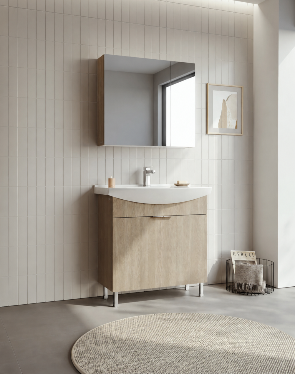 Orka Purus 80 cm ,Budva, Banyo Dolabı Takımı (Ayaklı,Dolaplı Ayna), 5008483