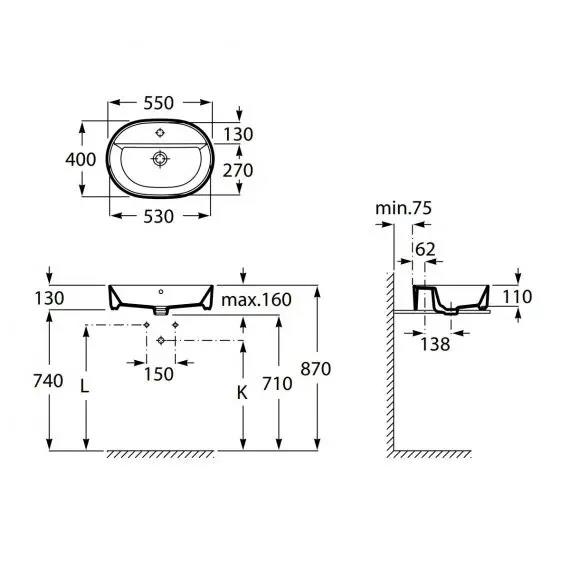 Roca Lavabo, The Gap, Çanak, 55 cm, A3270Y0000