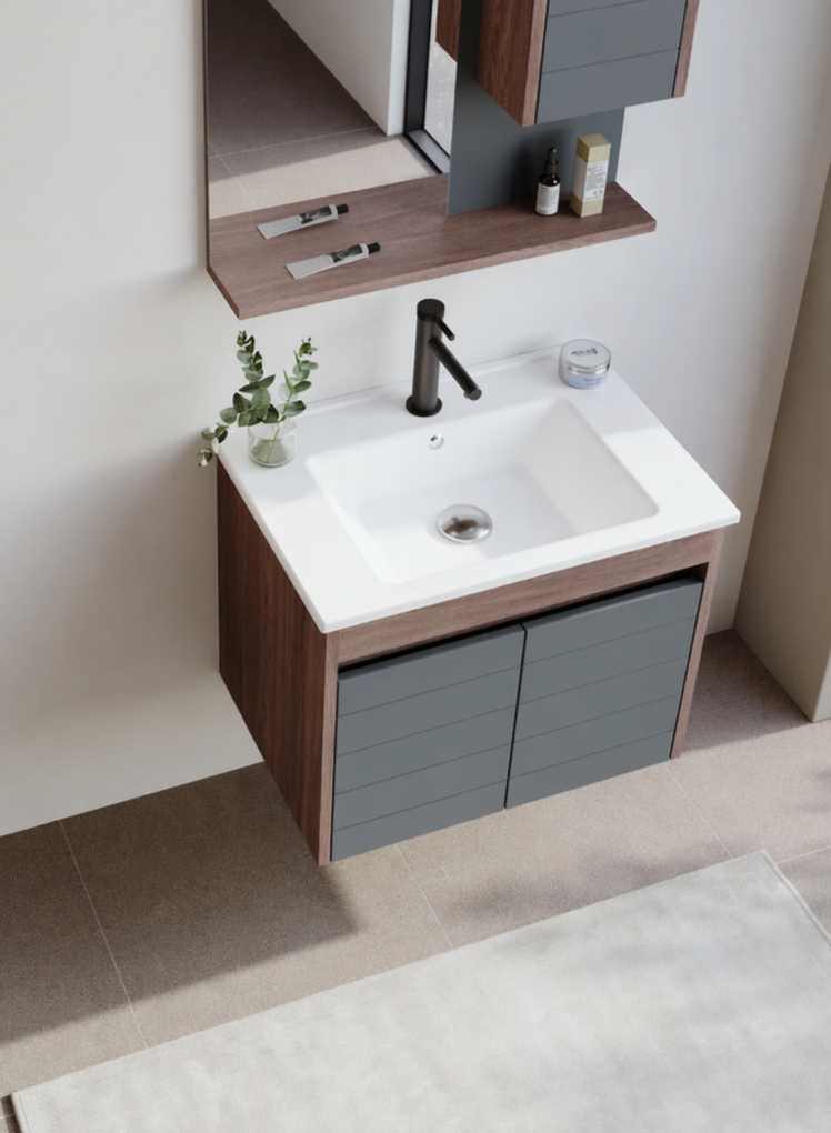 Orka Serra 65 cm Navaro/Antrasit Banyo Dolabı Alt Modül ve Lavabo, 5007557