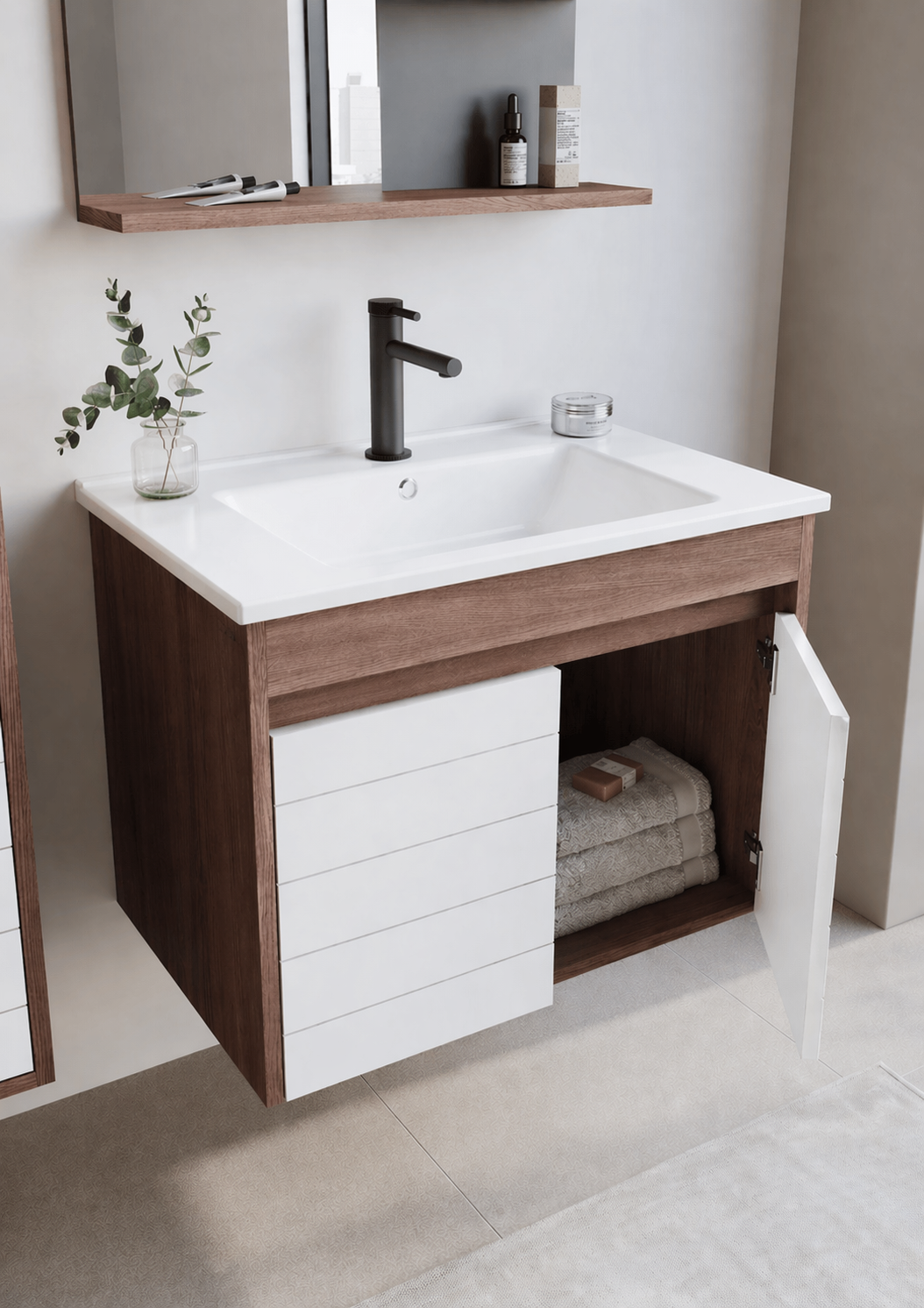 Orka Serra 85 cm Navaro/Beyaz Banyo Dolabı Alt Modül ve Lavabo, 5007552