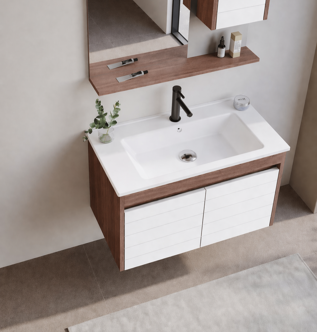 Orka Serra 85 cm Navaro/Beyaz Banyo Dolabı Alt Modül ve Lavabo, 5007552