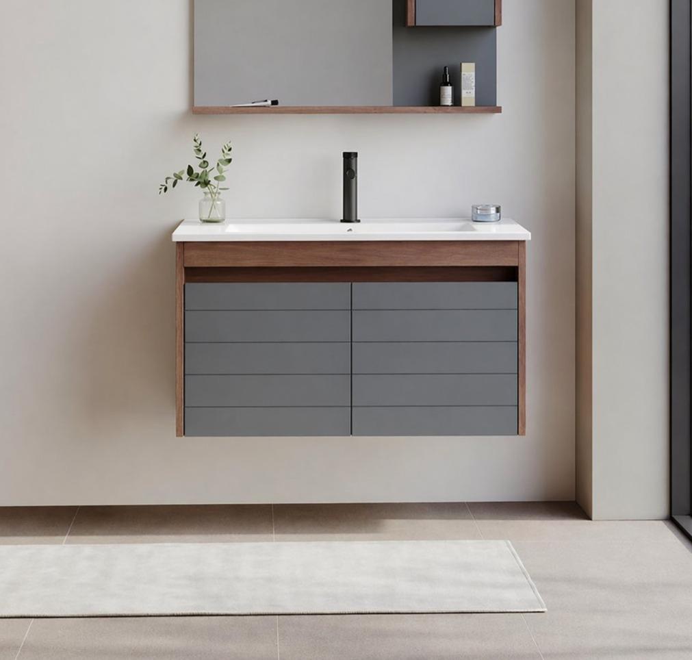 Orka Serra 85 cm Navaro/Antrasit Banyo Dolabı Alt Modül ve Lavabo, 5007558