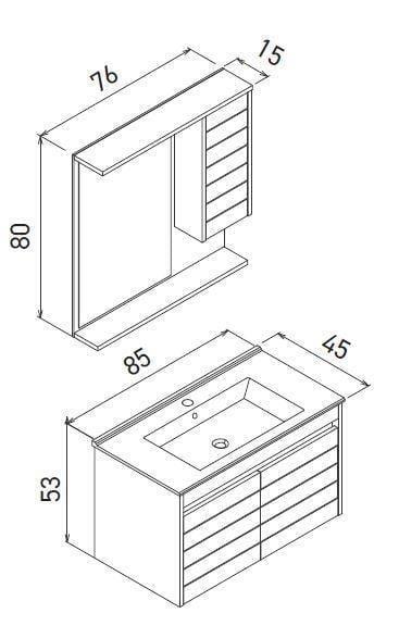 Orka Serra 85 cm Navaro/Beyaz Banyo Dolabı Takımı, 5007555