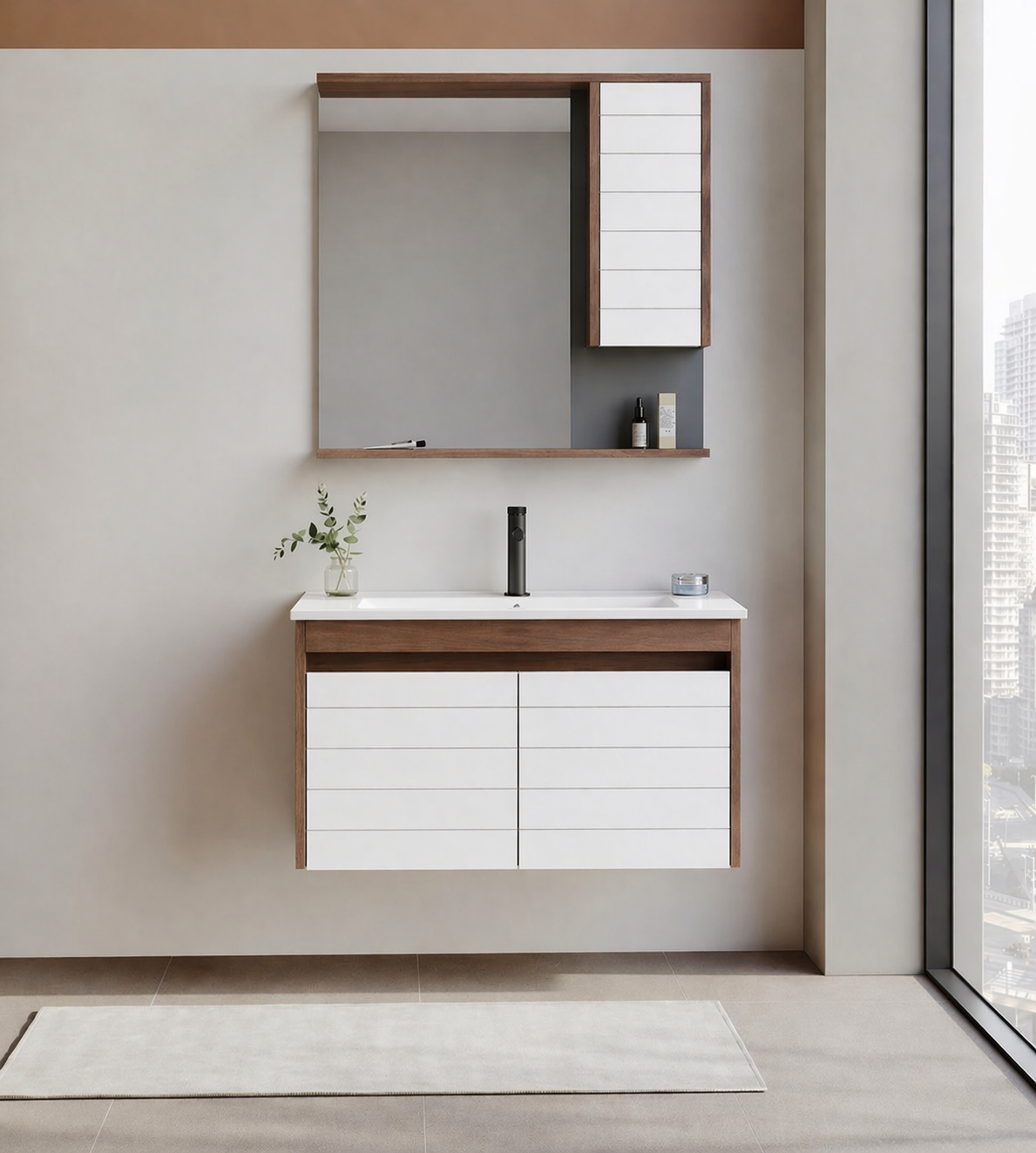 Orka Serra 85 cm Navaro/Beyaz Banyo Dolabı Takımı, 5007555