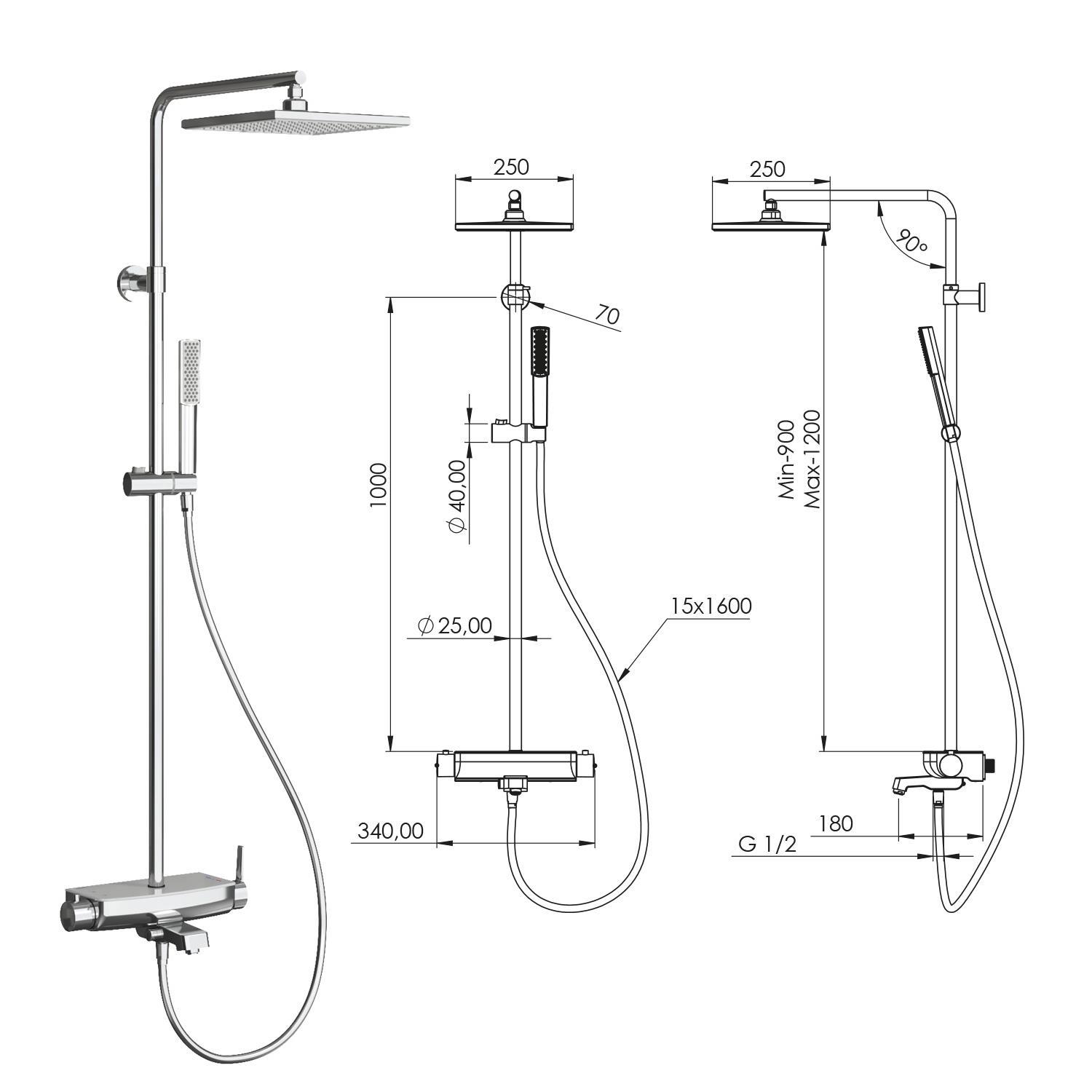Teska Duş Kolonu, Mira, Mix, Üç Yönlü, Beyaz Camlı, DK3701C