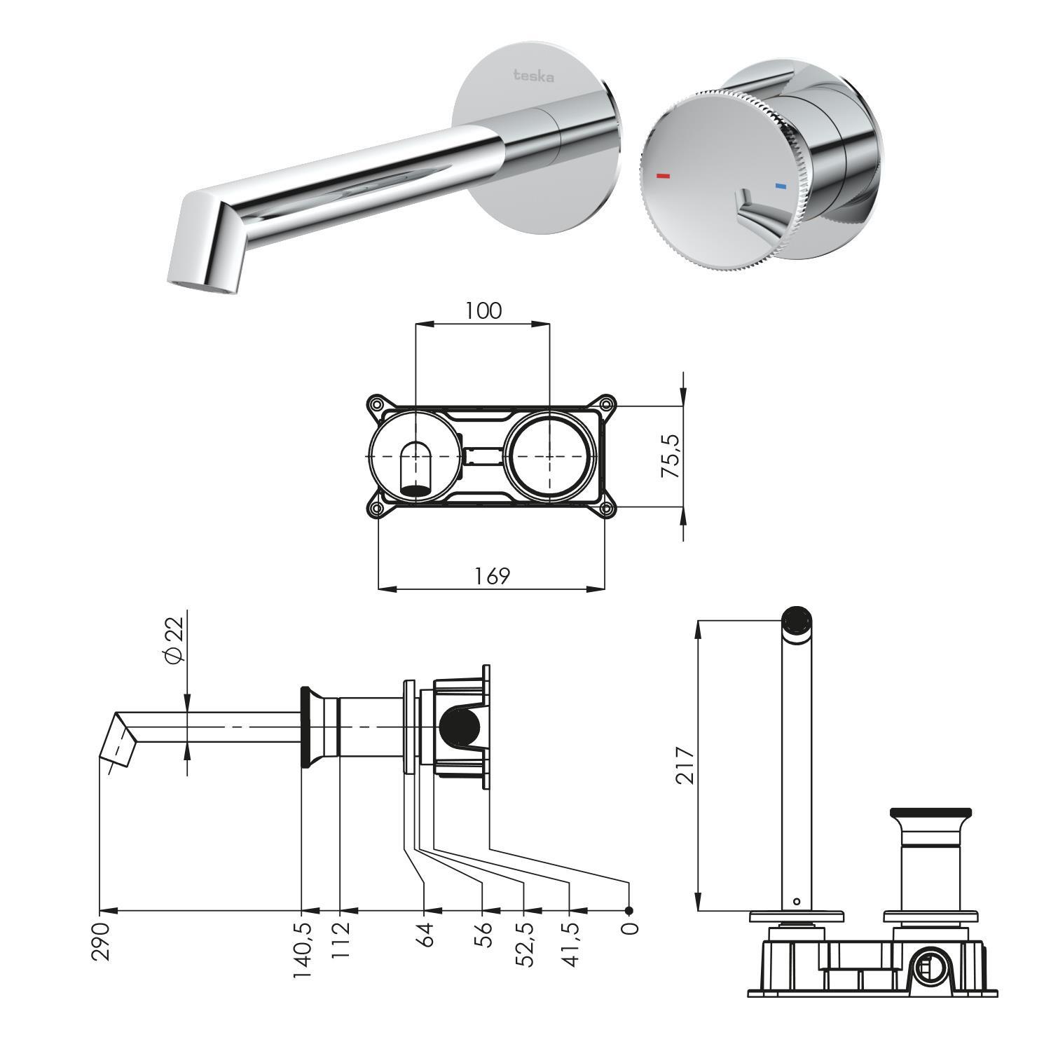 Teska Lavabo Bataryası, Arte Ankastre, Rose Gold, E5509