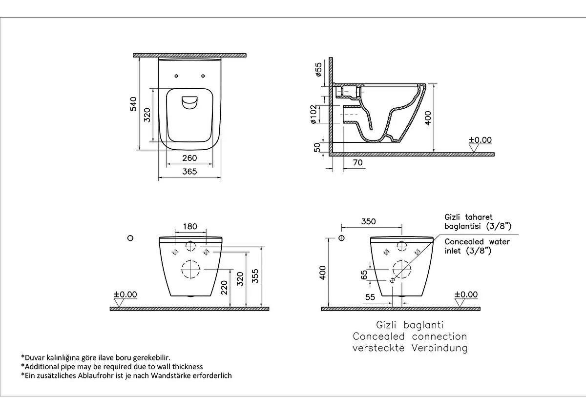 VitrA Asma Klozet, Integra Square Rim-ex, Kanalsız, Gizli Montaj, 7082L003-0090  (sadece istanbul teslimat için uygundur )