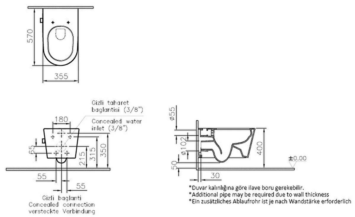 VitrA Asma Klozet Nest Rim-Ex Kanalsız, Entegre Termostatik Ara Musluklu, 5176B003-7211