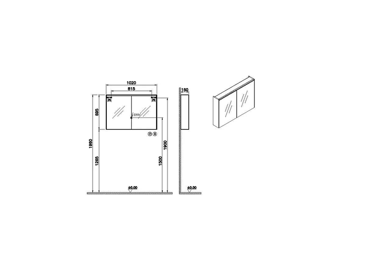 Vitra Core Dolaplı Ayna Üstten Aydınlatmalı, 100 Cm 66912
