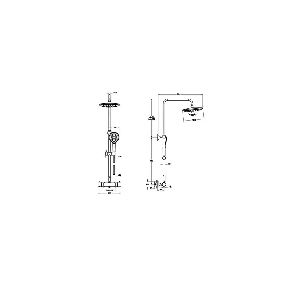 Vitra Duş Kolonu ve Termostatik Duş Bataryası Sistemi, AquaHeat Bliss 240 2F, A47205