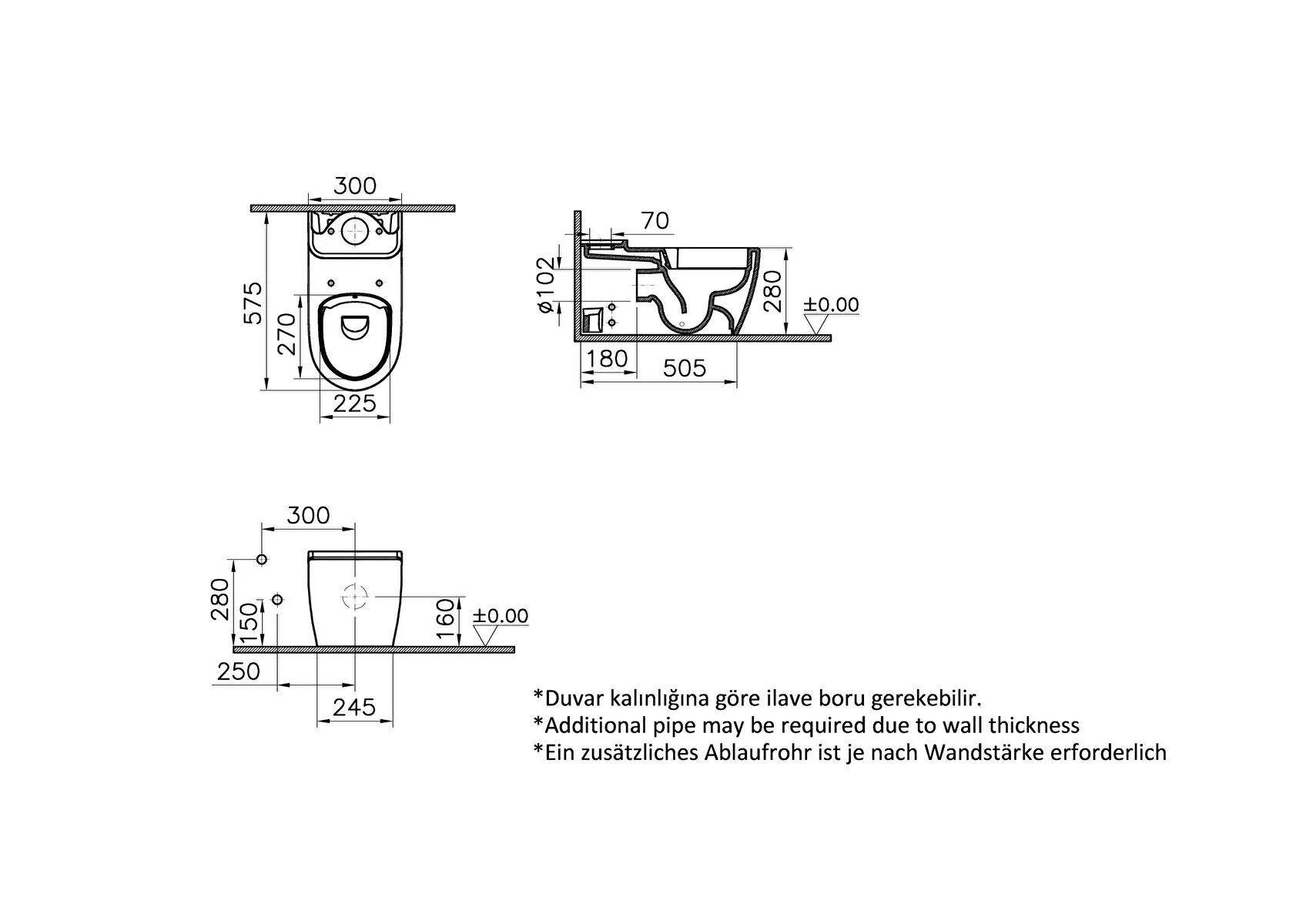VitrA Duvara Tam Dayalı Klozet Sento SmoothFlush Çocuklar İçin, 57 cm, 7362B003-0092  (sadece istanbul teslimat için uygundur )