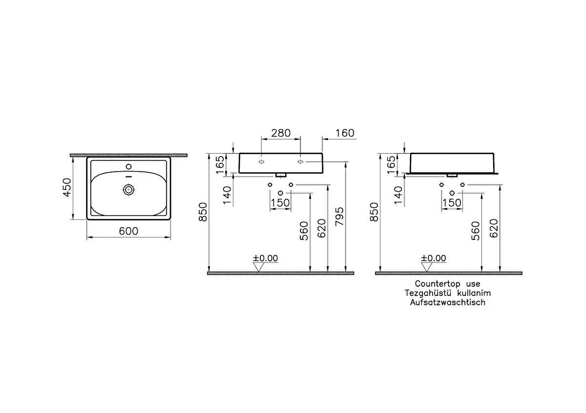 Vitra Equal Lavabo, 60 cm, Mat Taş Gri, 7241B476-0001