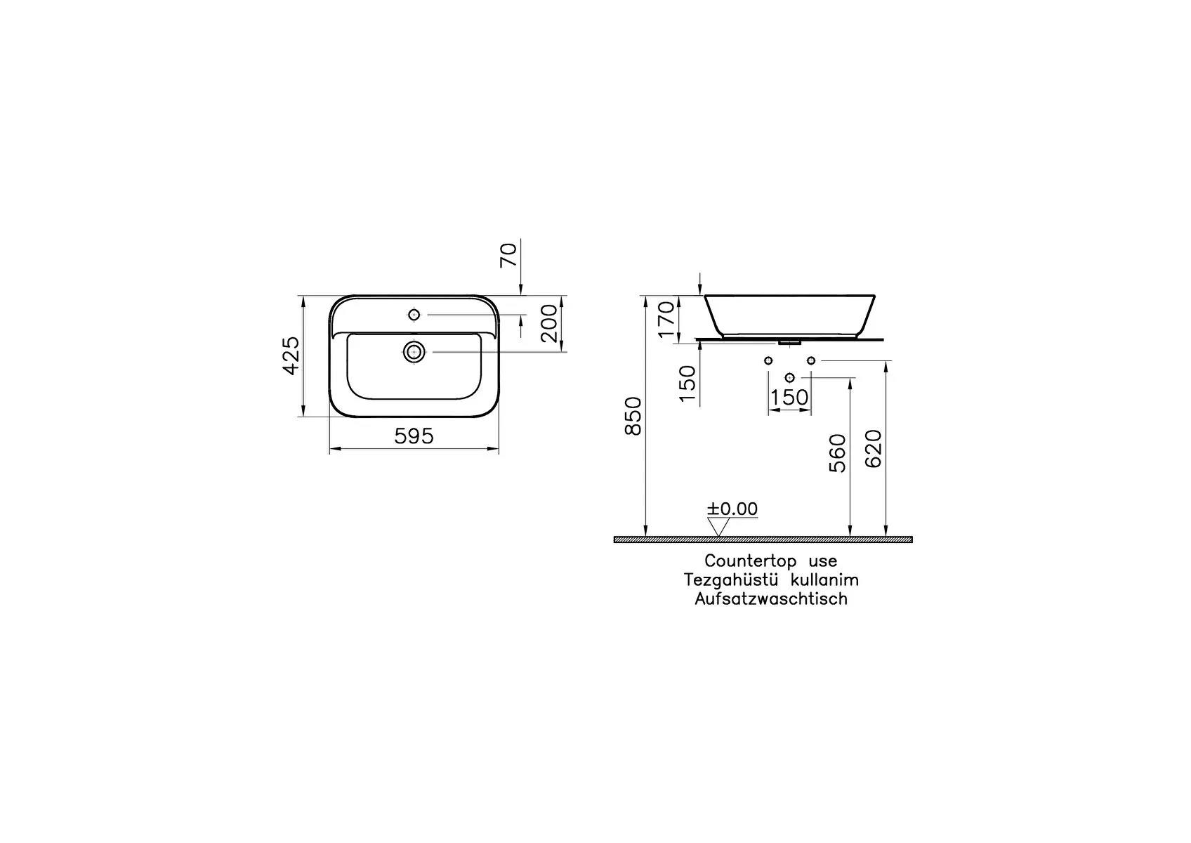 Vitra Geo Dikdörtgen Çanak Lavabo, 60 cm, 7426B003-0001