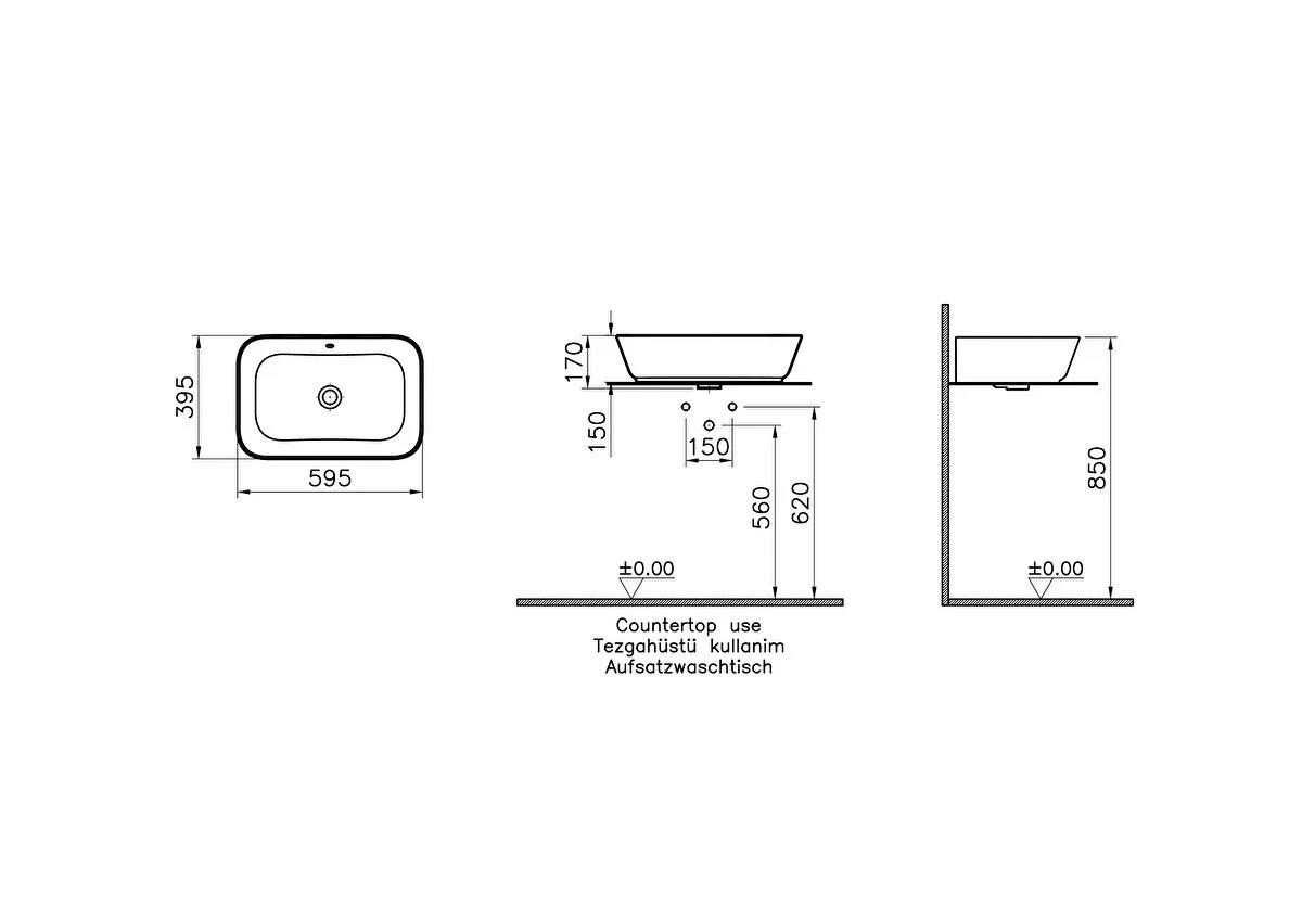 Vitra Geo Dikdörtgen Çanak Lavabo, 60 cm, Siyah, 7425B070-0012  (sadece istanbul teslimat için uygundur )
