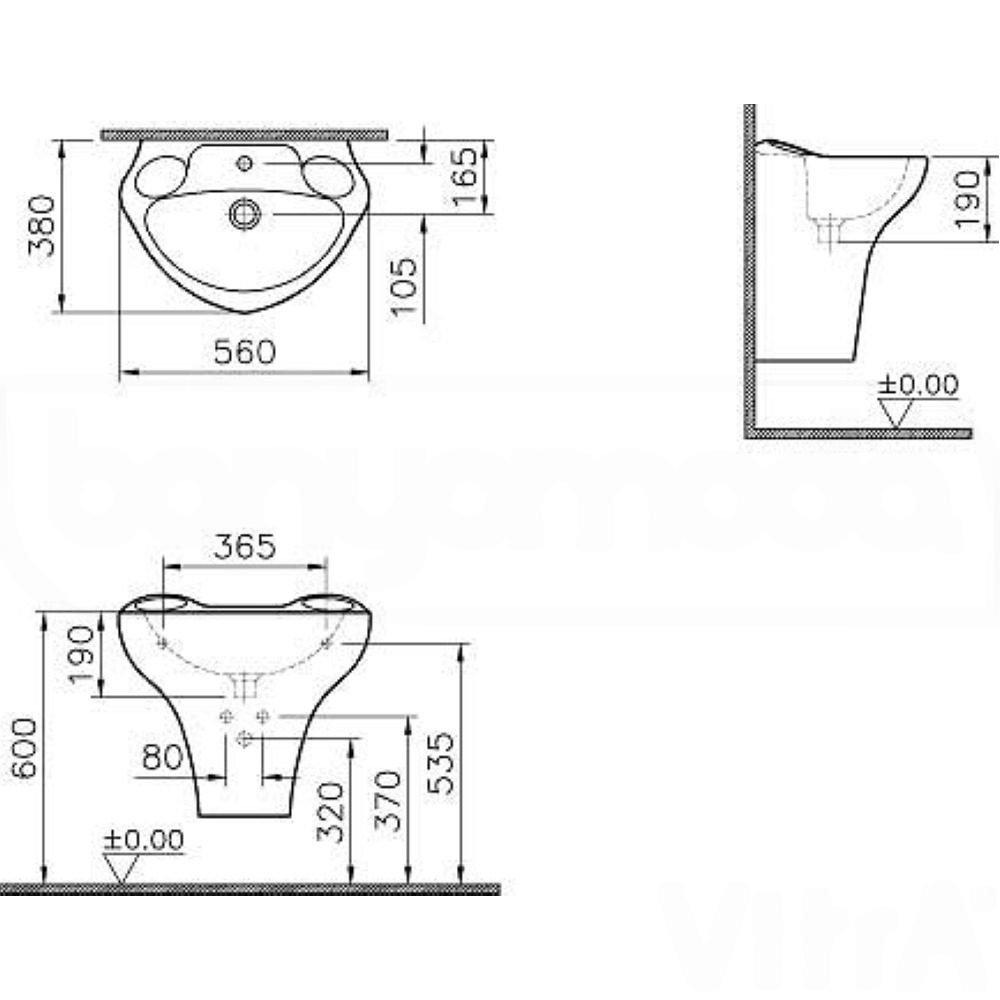 Vitra Lavabo, Arkitekt, Kurbağa, 6037B003-0001  (sadece istanbul teslimat için uygundur )