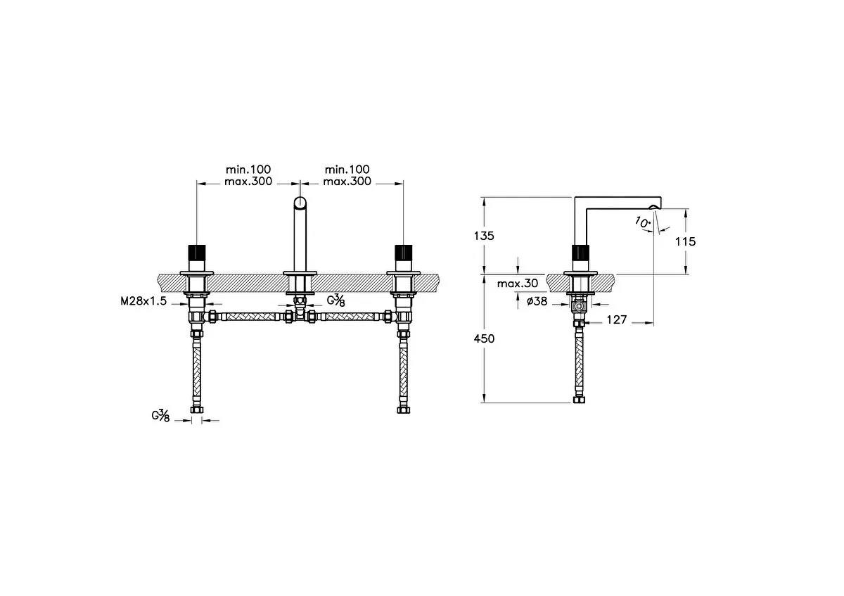 Vitra Lavabo Bataryası, Origin, Ankastre (3 Delikli Lavabolar İçin) Fırçalı Nikel, A4258334