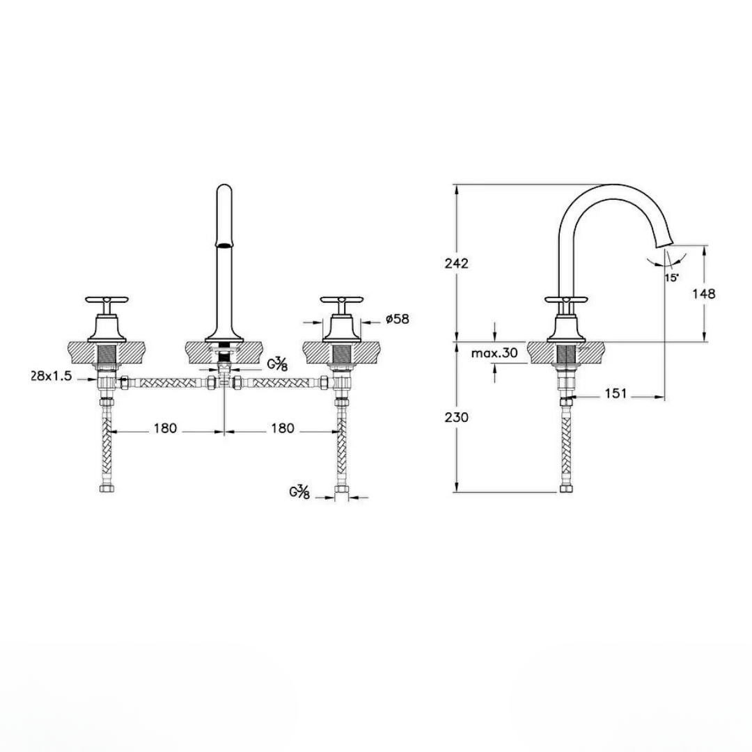 Vitra Lavabo Bataryası, Origin Classic, Ankastre (3 Delikli Lavabolar İçin) Soft Bakır, A4289129