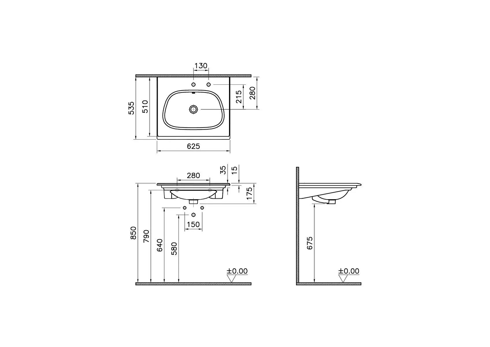 Vitra Lavabo, Frame, Etajerli, 60 cm, Beyaz (Entegre Temassız Sıvı Sabunluk Delikli) 5707B403-1514  (sadece istanbul teslimat için uygundur )