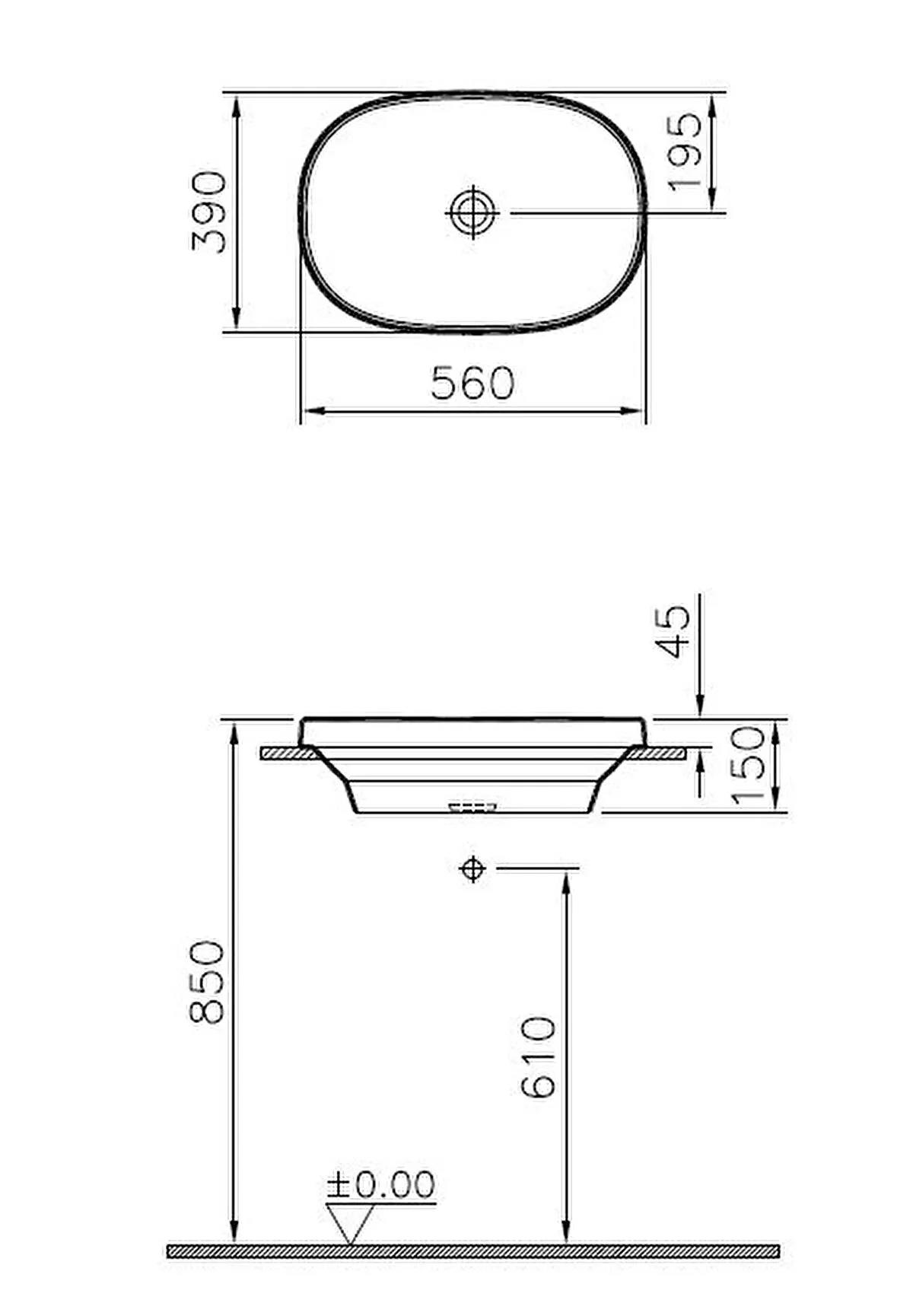 Vitra Lavabo, Frame, Tezgah Üstü, Oval, 56 cm, Mat Beyaz, 5652B401-0016