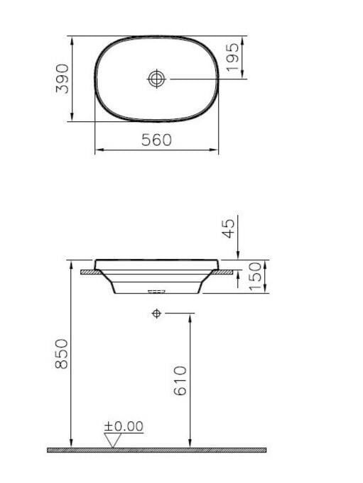 Vitra Lavabo, Frame, Tezgah Üstü, Oval, 56 cm, Siyah, 5652B470-0016  (sadece istanbul teslimat için uygundur )