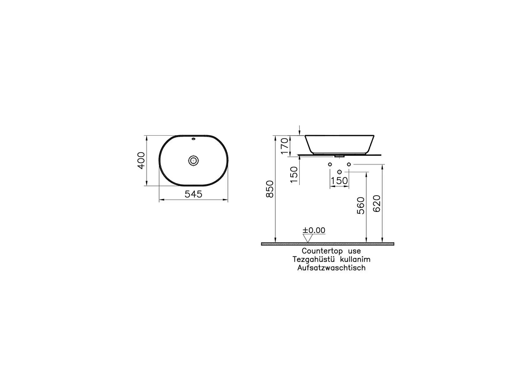Vitra Lavabo, Geo, Oval, Çanak, 55 cm, 7427B003-0012