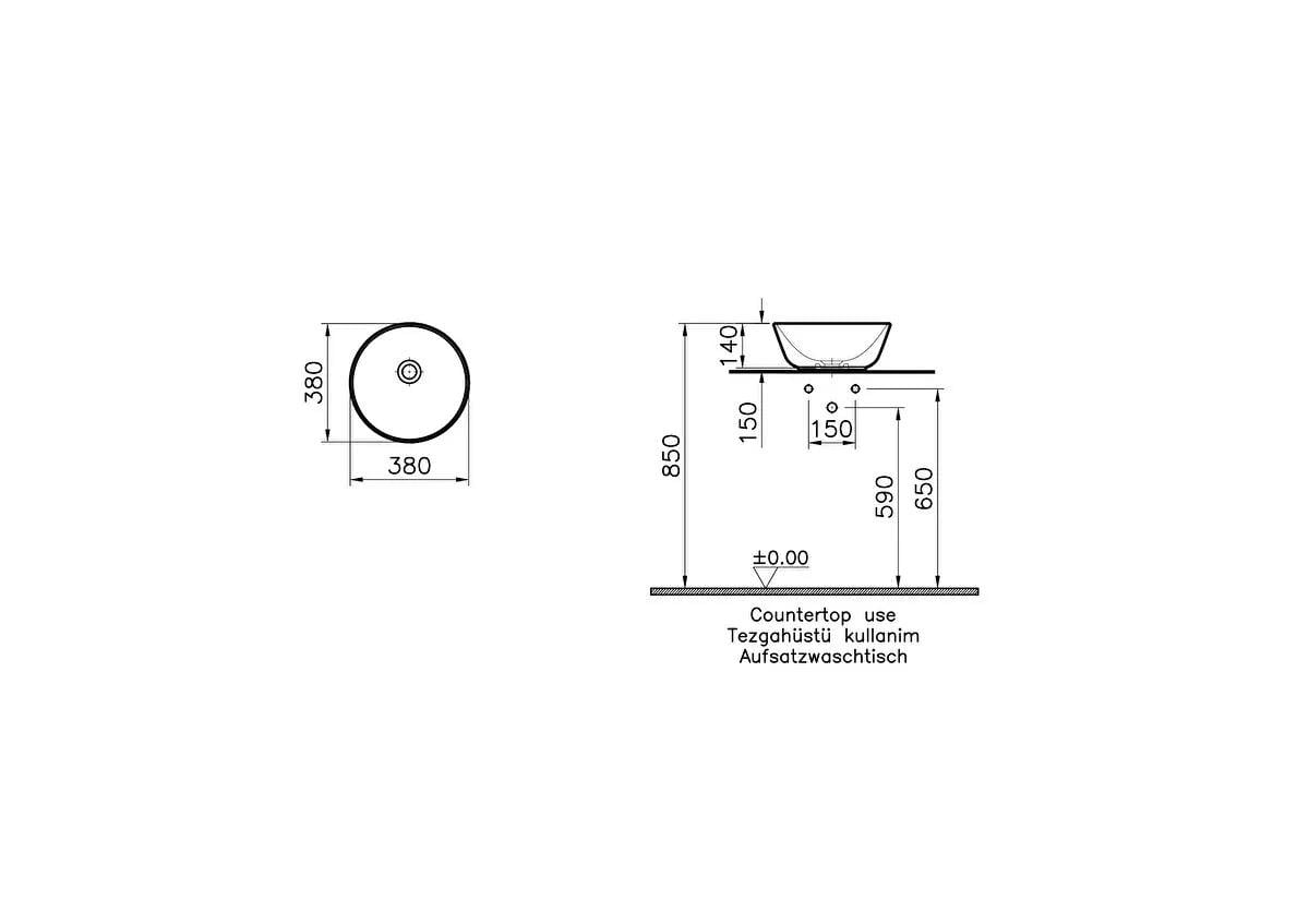 Vitra Lavabo, Geo, Yuvarlak, Çanak, 38 cm, 7421B003-0016  (sadece istanbul teslimat için uygundur )