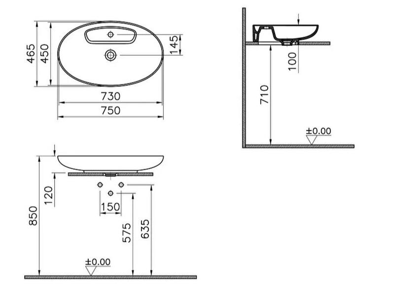 Vitra Lavabo, Memoria, Yuvarlak, Çanak, 75 cm, Mat Siyah, 5881B483-0563  (sadece istanbul teslimat için uygundur )